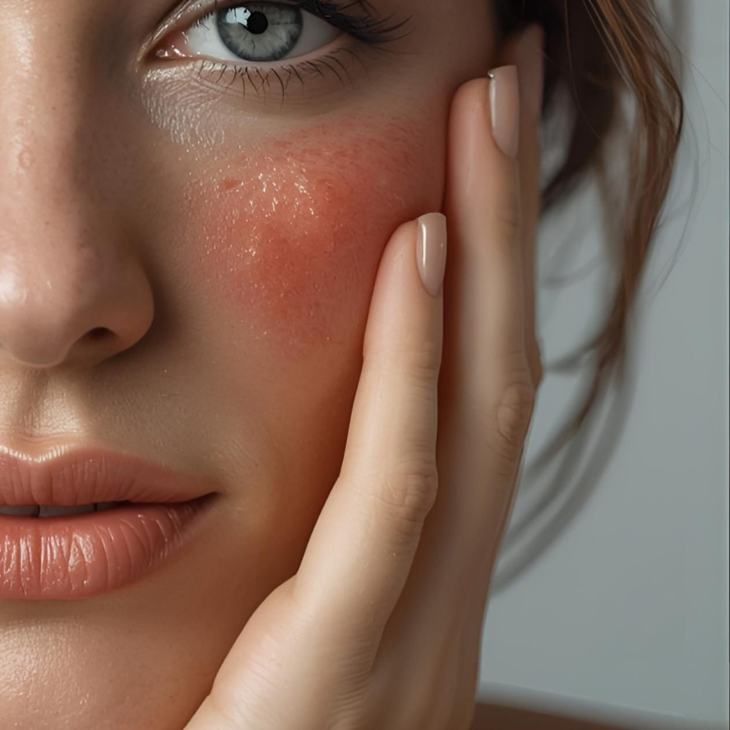 A woman having redness on her face