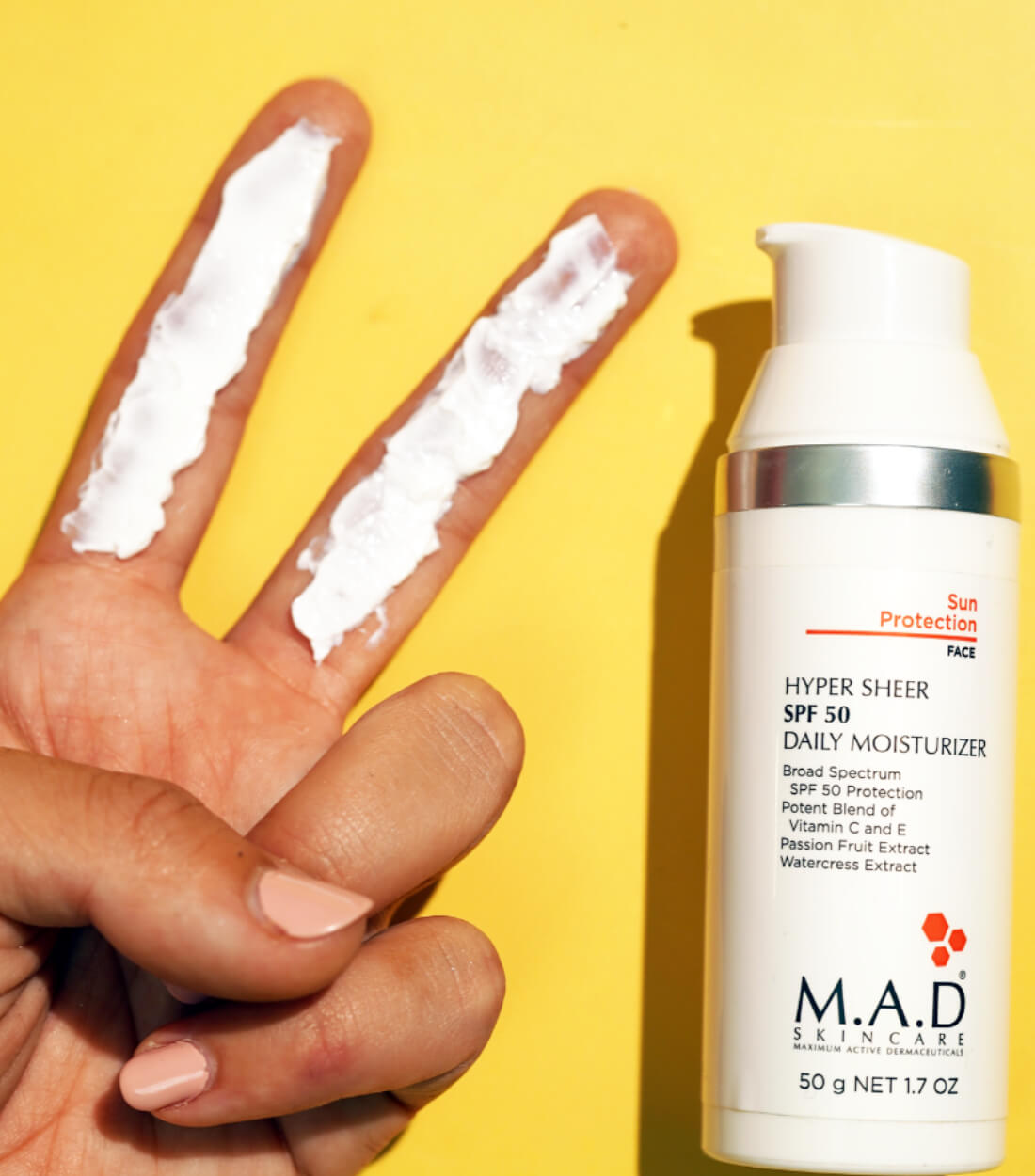 Application M.A.D Skincare's Hyper Sheer SPF 50 Daily Moisturizer