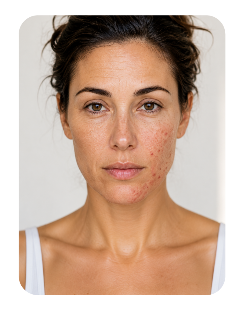 A woman having acne on her face